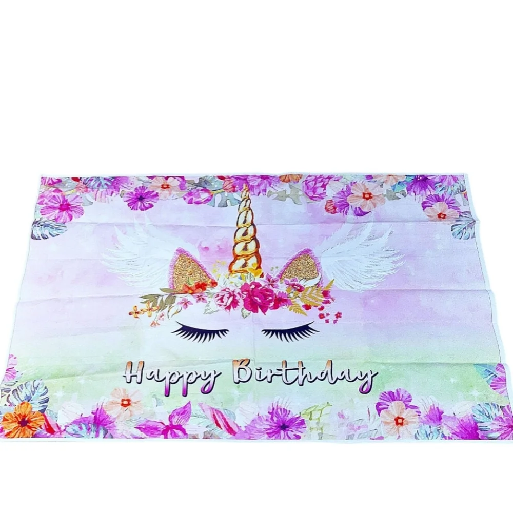 Unicorn Birthday Party Decorations Photo Backdrop Hanging Swirls Banner Flowers
